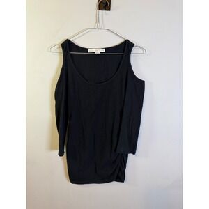 Boston Proper Womens Top Cold Shoulder Ruched Black XS